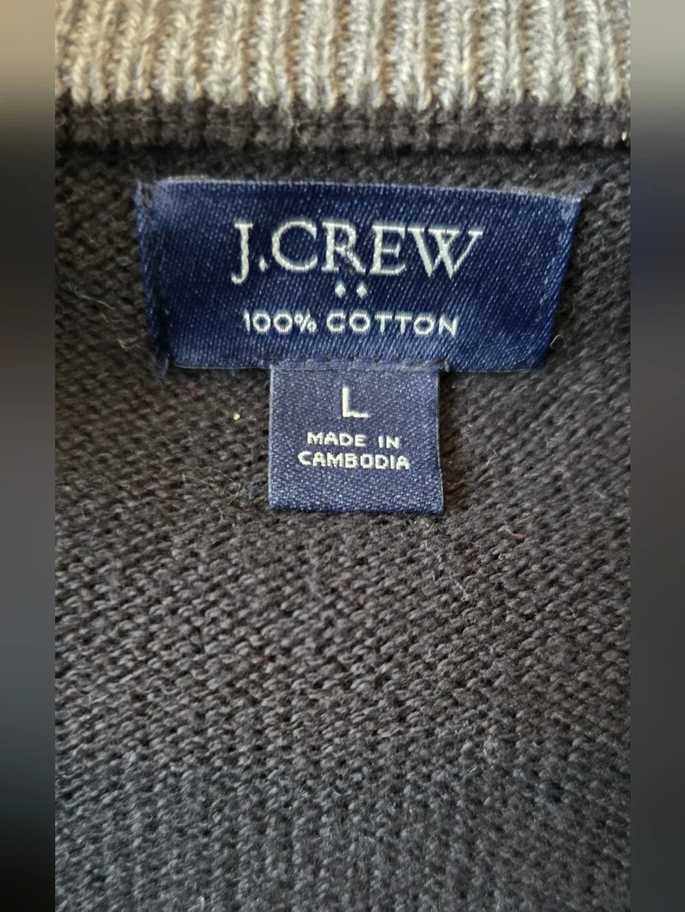 J.Crew Black Cotton Quarter Zip Sweater Men's L Preppy Golf Old Money